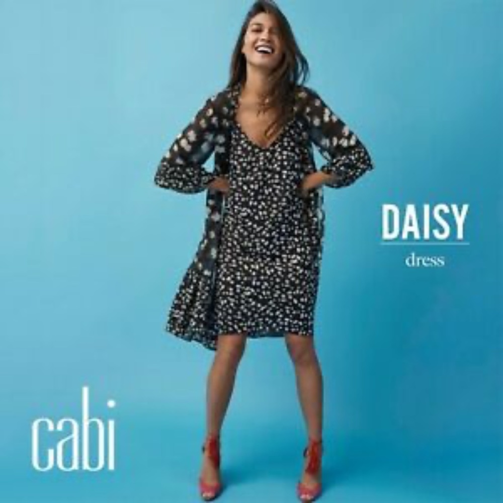 CAbi Black Daisy print wrap style slip dress style #5816 - medium